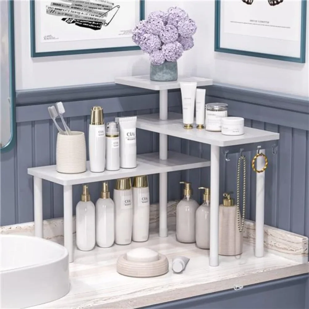 Bathroom Organizer Countertop Corner Shelf,3 Tier Moveable Organizer for Make Up
